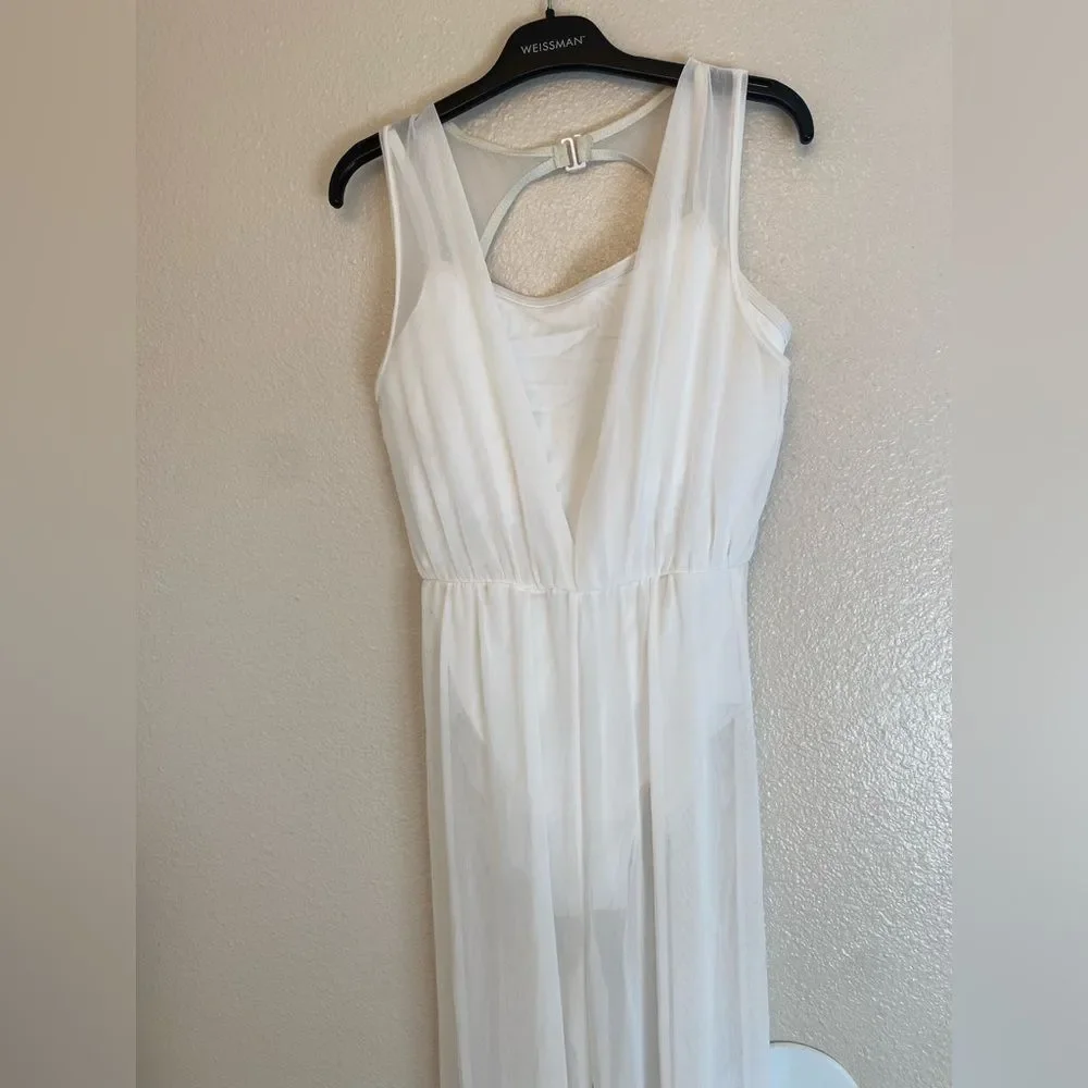 WEISSMAN Dance Costume white Cowl Drape Power Mesh Jumpsuit SM12126 SA adult